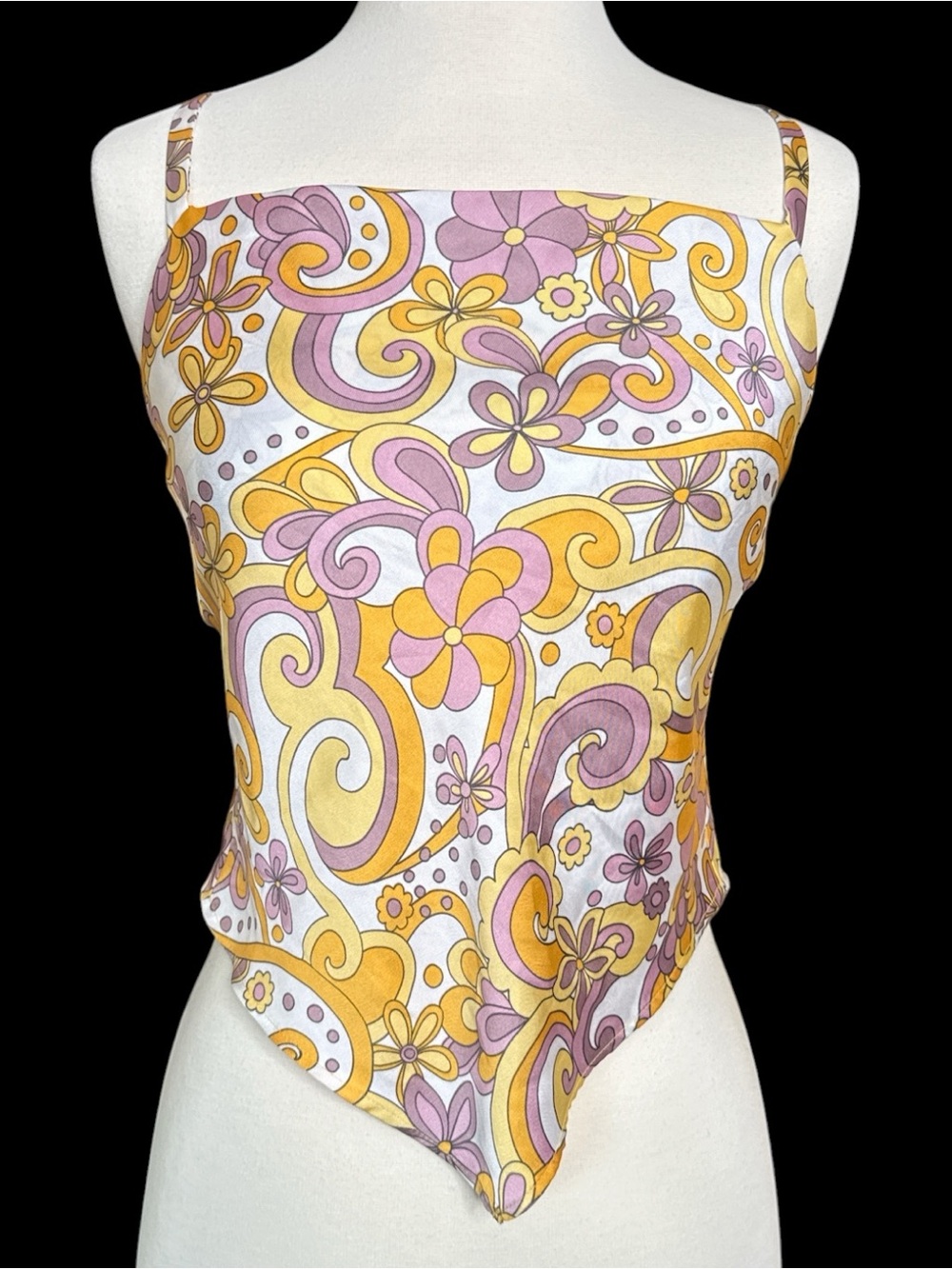 B.Wear Retro Floral Handkerchief Scarf Halter Top Women’s XS Y2K